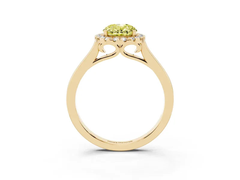 Oval Halo Engagement Ring Setting for a Fancy Yellow Lab-Grown Diamond | Flat Tapered Band | Yellow Gold