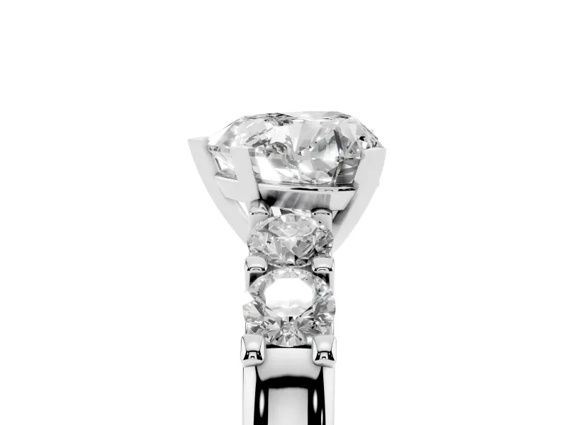 Heart-Shaped Five Stone Engagement Ring Setting | Prong-Set Side Stones | White Gold