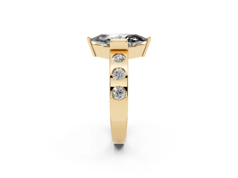 Marquise Tension Style Engagement Ring Setting for a Black Center | Flush Set Accents | Yellow Gold