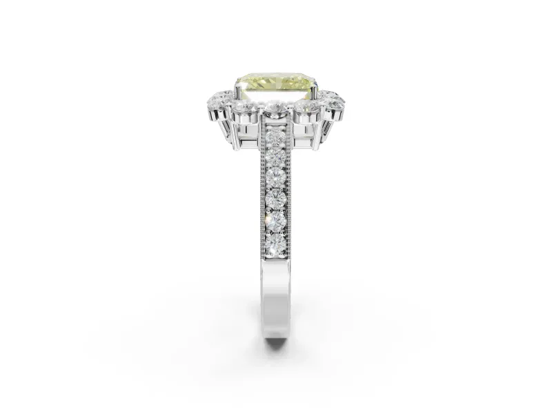 Radiant Cut Vintage Halo Engagement Ring Setting for a Fancy Yellow Lab-Grown Diamond | Sterling Silver