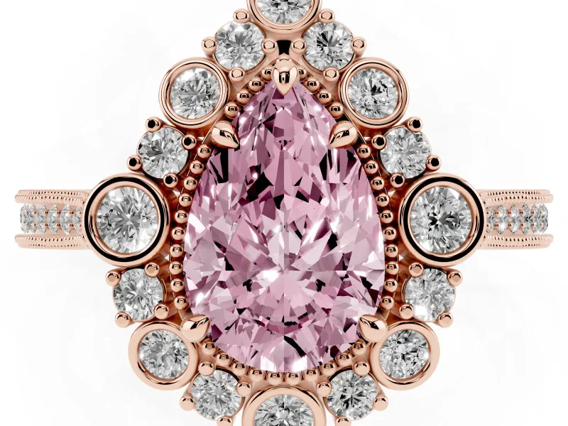 Pear-Shaped Scalloped Halo Engagement Ring Setting for a Fancy Pink Lab-Grown Diamond | Milgrain Edges | Rose Gold