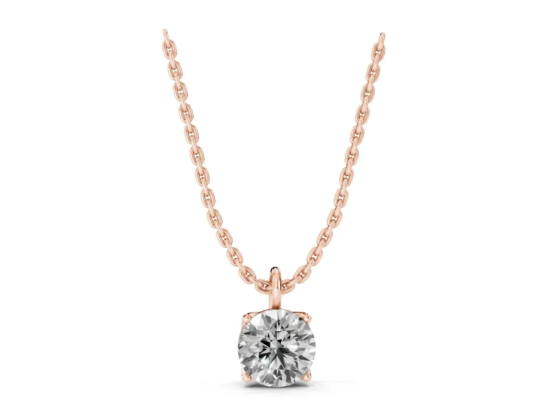 Round Lab-Grown Diamond Solitaire Pendant Necklace | Open Prong Head | Rose Gold