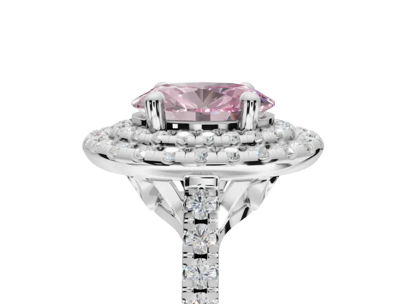 Oval Double Halo Engagement Ring Setting for a Fancy Pink Lab-Grown Diamond | Raised Head | Platinum