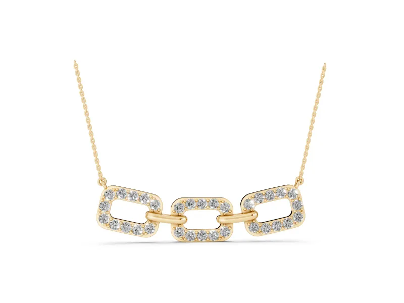 Round Lab-Grown Diamond Pavé Cushion Link Pendant Necklace | Shared Prongs | Yellow Gold