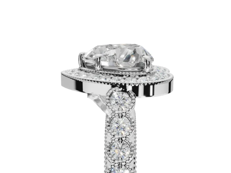Heart-Shaped Milgrain Halo Engagement Ring Setting | Graduated Bezel Accents | Platinum