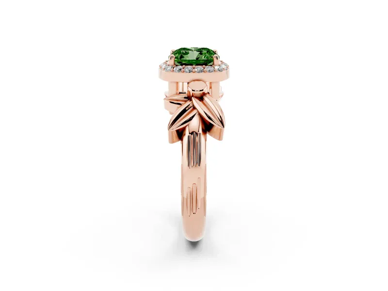 Cushion Cut Floral Halo Engagement Ring Setting for a Fancy Green Lab-Grown Diamond | Rose Gold