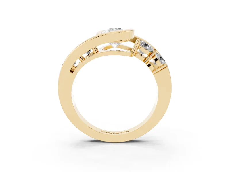 Pear-Shaped Bezel Bypass Engagement Ring Setting | Round Side Stones | Yellow Gold