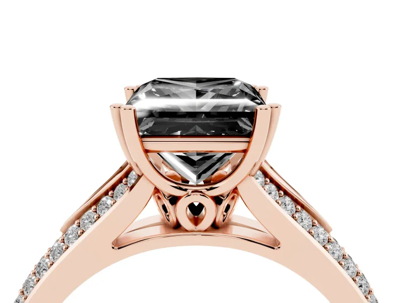 Princess Cut Split Shank Engagement Ring Setting for a Black Center | Pavé Band | Rose Gold