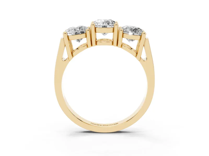 Round Three Stone Engagement Ring Setting | Equal-Size Stones | Yellow Gold