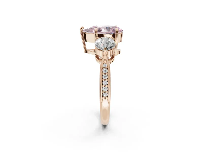 Pear-Shaped Three Stone Engagement Ring Setting for a Fancy Pink Lab-Grown Diamond | Tapered Pave Band | Rose Gold