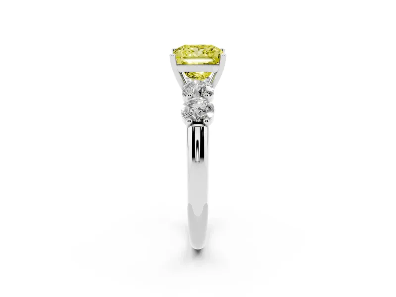 Princess Cut Five Stone Engagement Ring Setting for a Fancy Yellow Lab-Grown Diamond | Plain Band | Sterling Silver
