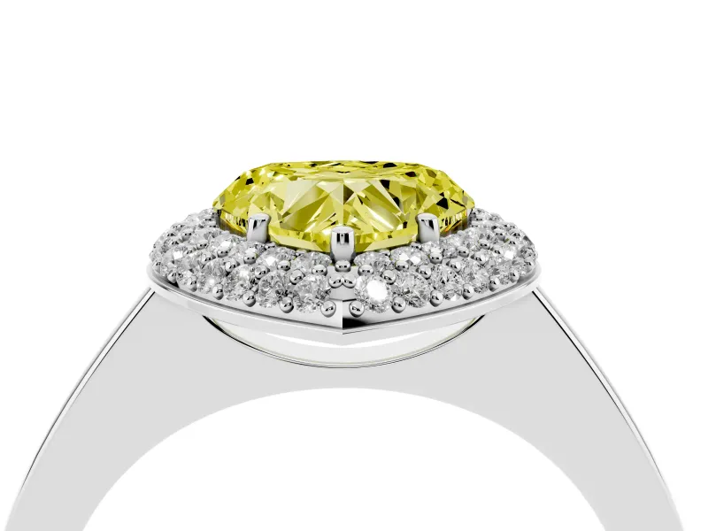 Fancy Yellow Heart Cut Diamond Halo Engagement Ring Set in Platinum with Solitaire Band and Prong Setting
