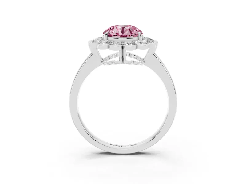 Round Scalloped Cluster Halo Engagement Ring Setting for a Fancy Pink Lab-Grown Diamond | Plain Band | Sterling Silver