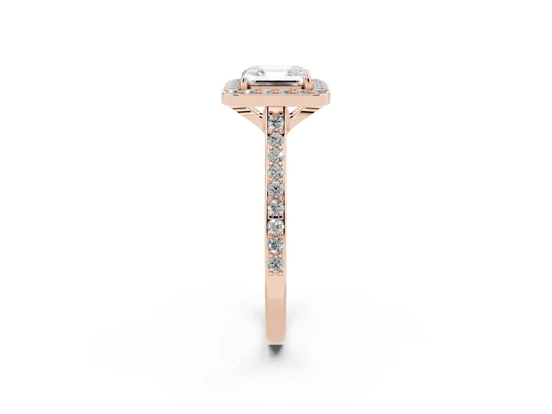Asscher Cut Pavé Halo Engagement Ring Setting | Rose Gold
