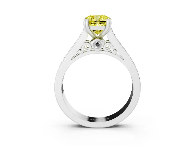 Cushion Cut Channel Engagement Ring Setting for a Fancy Yellow Lab-Grown Diamond | White Gold - Design NV-24671