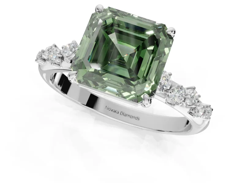 Asscher Cut Graduated Solitaire Engagement Ring Setting for a Fancy Green Lab-Grown Diamond | Sterling Silver
