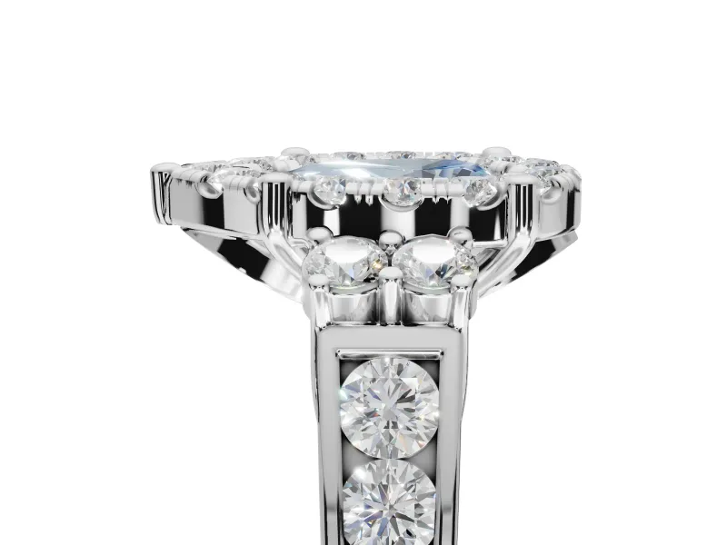 Pear-Shaped Halo Engagement Ring Setting for a Fancy Blue Lab-Grown Diamond | Graduated Channel Band | Platinum
