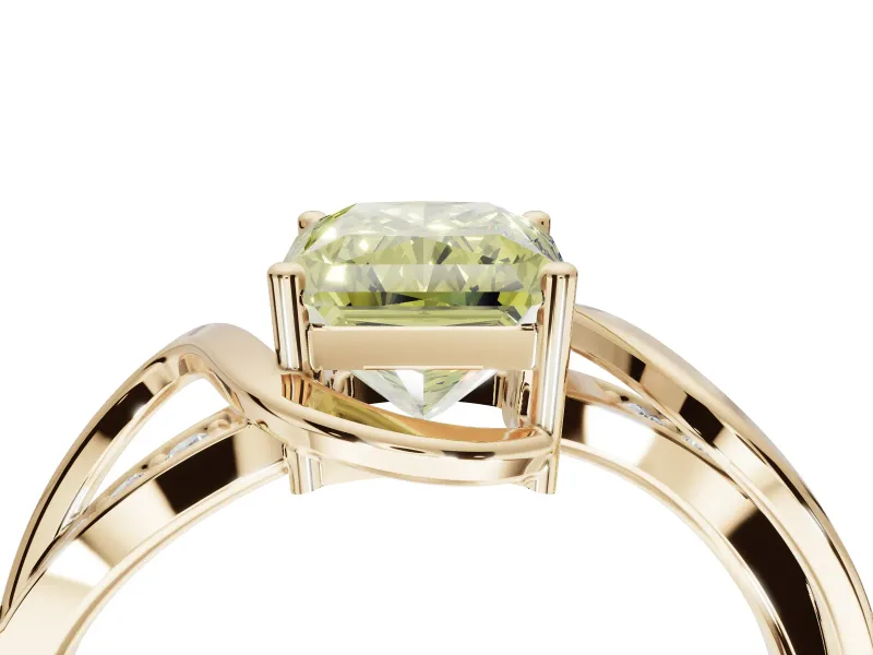 Radiant Cut Bypass Solitaire Engagement Ring Setting for a Fancy Yellow Lab-Grown Diamond | Pavé Strands | Yellow Gold
