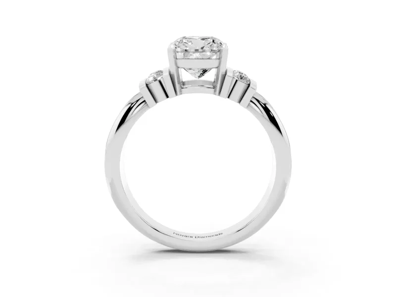 Cushion Cut Bar-Set Accent Engagement Ring Setting | Grooved Band | Sterling Silver