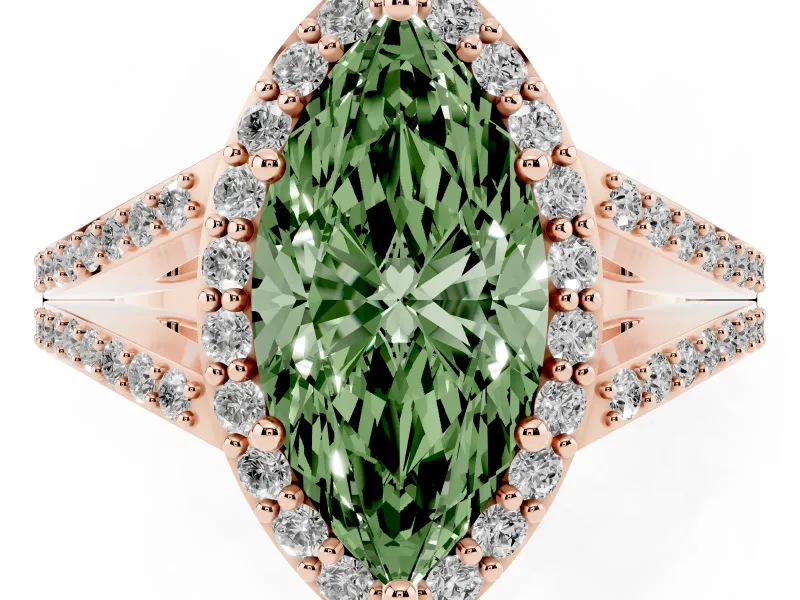 Marquise Split Shank Halo Engagement Ring Setting for a Fancy Green Lab-Grown Diamond | Rose Gold