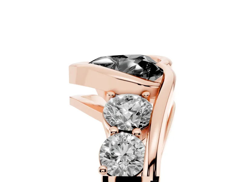 Heart-Shaped Bezel Bypass Engagement Ring Setting for a Black Center | Round Side Stones | Rose Gold