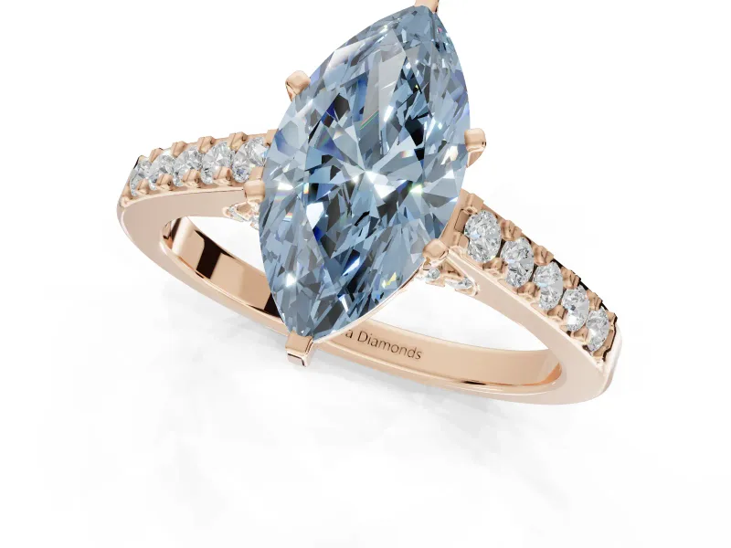Marquise Pavé Solitaire Engagement Ring Setting for a Fancy Blue Lab-Grown Diamond | Crossover Gallery | Rose Gold
