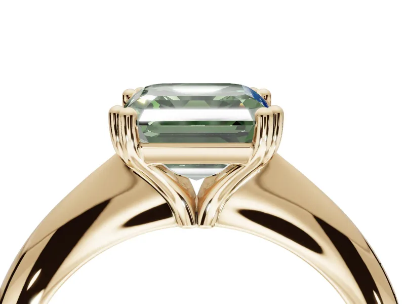 Princess Cut Tapered Solitaire Engagement Ring Setting for a Fancy Green Lab-Grown Diamond | Yellow Gold