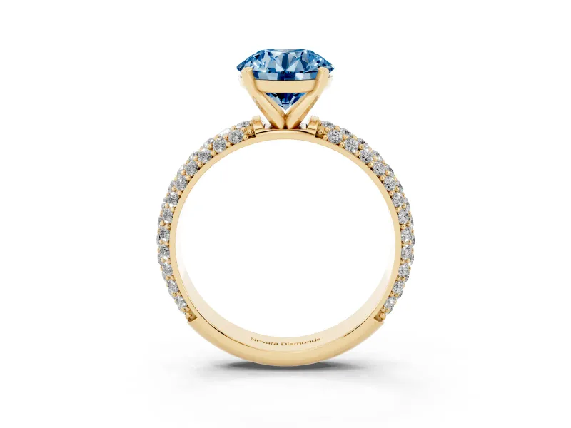 Round Domed Pavé Engagement Ring Setting for a Fancy Blue Lab-Grown Diamond | Yellow Gold