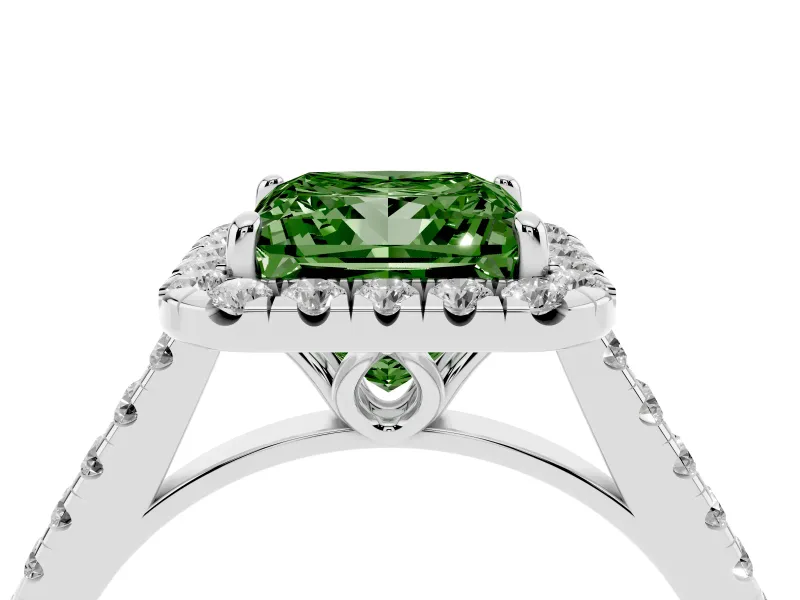 Princess Cut Raised Halo Engagement Ring Setting for a Fancy Green Lab-Grown Diamond | White Gold