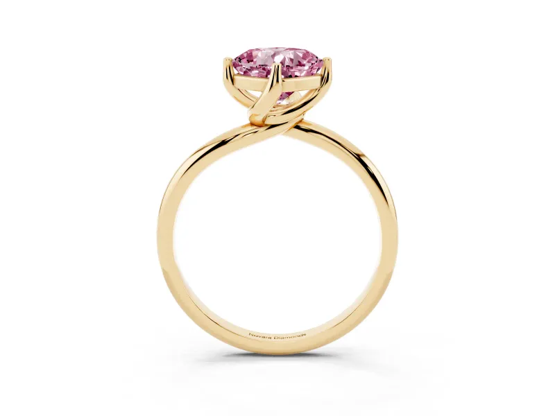 Cushion Cut Bypass Solitaire Engagement Ring Setting for a Fancy Pink Lab-Grown Diamond | Plain Band | Yellow Gold