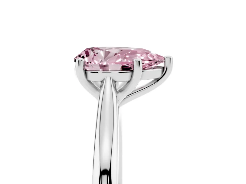 Fancy Pink Pear Cut Diamond Solitaire Ring Set in Silver with Cathedral Band and Prong Setting
