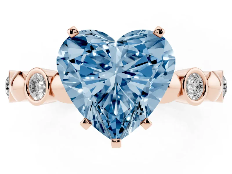 Heart-Shaped Station Engagement Ring Setting for a Fancy Blue Lab-Grown Diamond | Rose Gold
