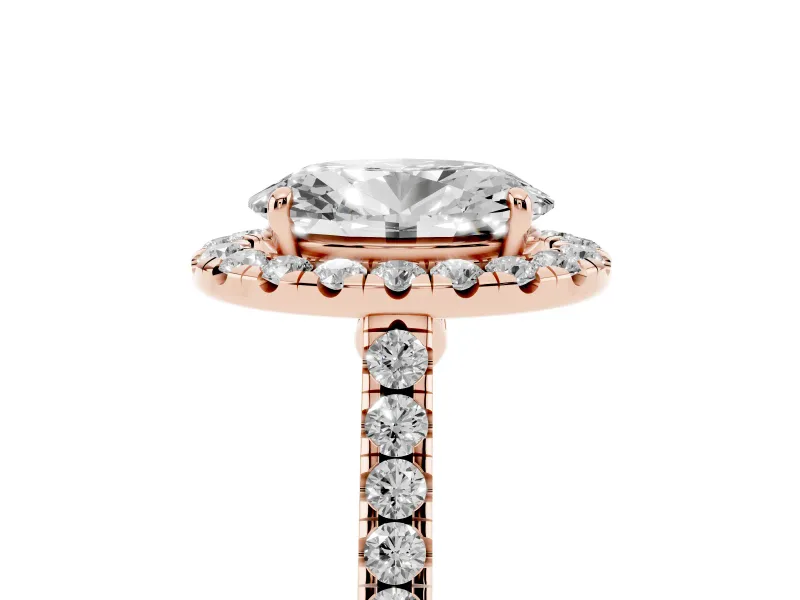 Oval Halo Engagement Ring Setting | Pave Shoulders | Rose Gold