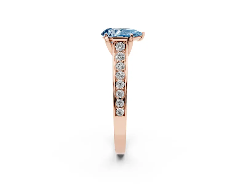 Pear-Shaped Graduated Pavé Engagement Ring Setting for a Fancy Blue Lab-Grown Diamond | Rose Gold