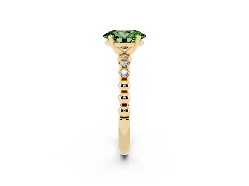 Oval Beaded Solitaire Engagement Ring Setting for a Fancy Green Lab-Grown Diamond | Yellow Gold