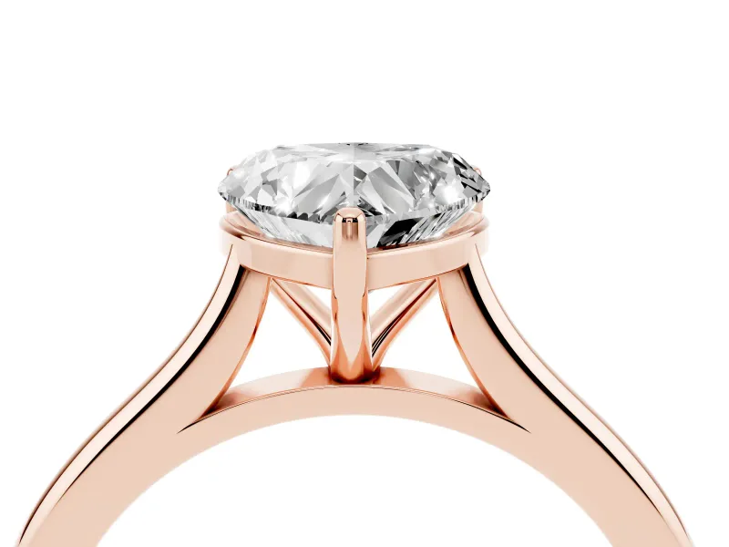Heart Cut Diamond Solitaire Ring Set in Rose gold with Cathedral Band and Prong Setting