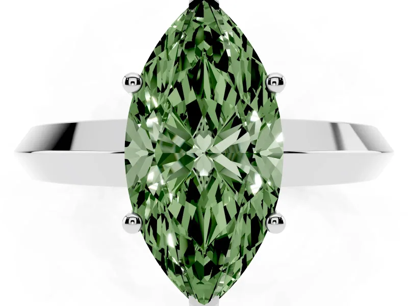 Fancy Green Marquise Cut Diamond Solitaire Engagement Ring Set in Platinum with Flat Band and Prong Setting