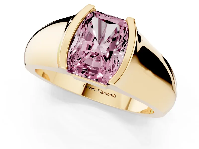 Radiant Cut Half Bezel Solitaire Engagement Ring Setting for a Fancy Pink Lab-Grown Diamond | Wide Band | Yellow Gold