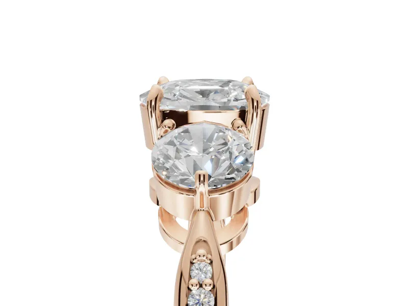 Cushion Cut Three Stone Engagement Ring Setting | Tapered Pave Band | Rose Gold