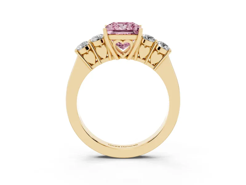 Princess Cut 5 Stone Engagement Ring Setting for a Fancy Pink Lab-Grown Diamond | Yellow Gold