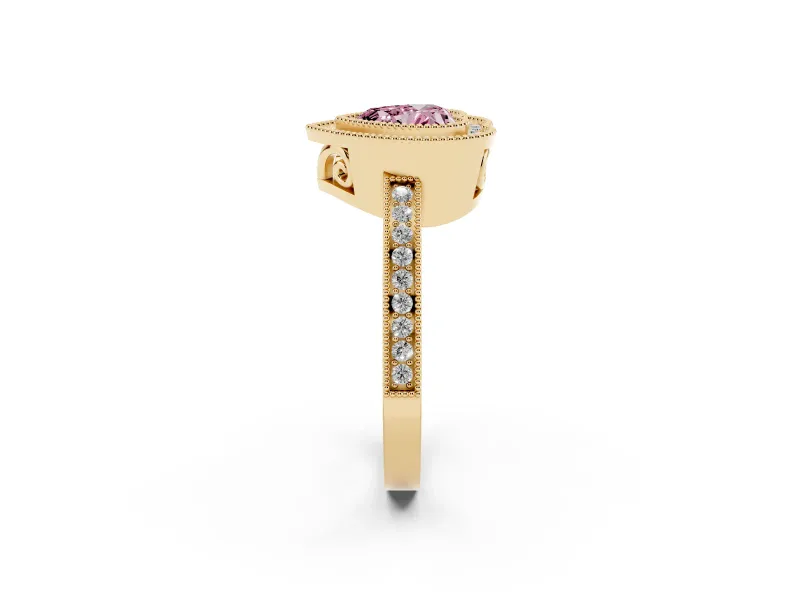 Heart-Shaped Milgrain Halo Engagement Ring Setting for a Fancy Pink Lab-Grown Diamond | Yellow Gold