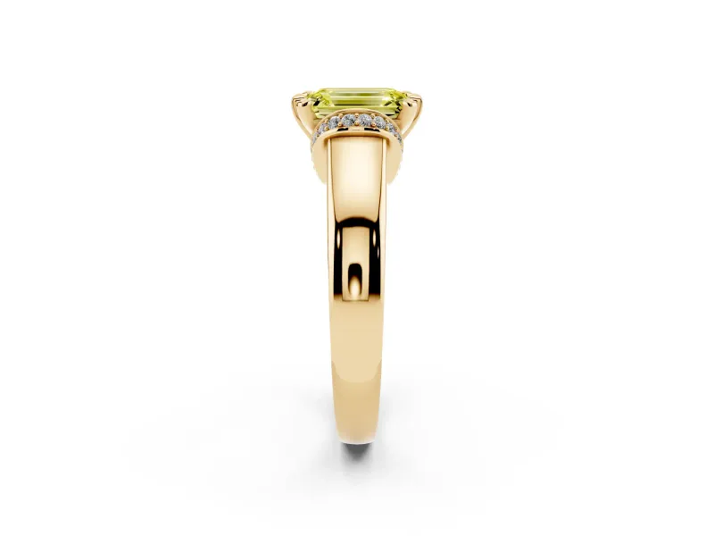 Emerald Cut Pavé Collar Engagement Ring Setting for a Fancy Yellow Lab-Grown Diamond | Yellow Gold