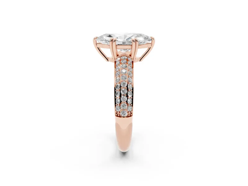 Marquise Three Row Pave Solitaire Engagement Ring Setting | Double Claw Prongs | Rose Gold