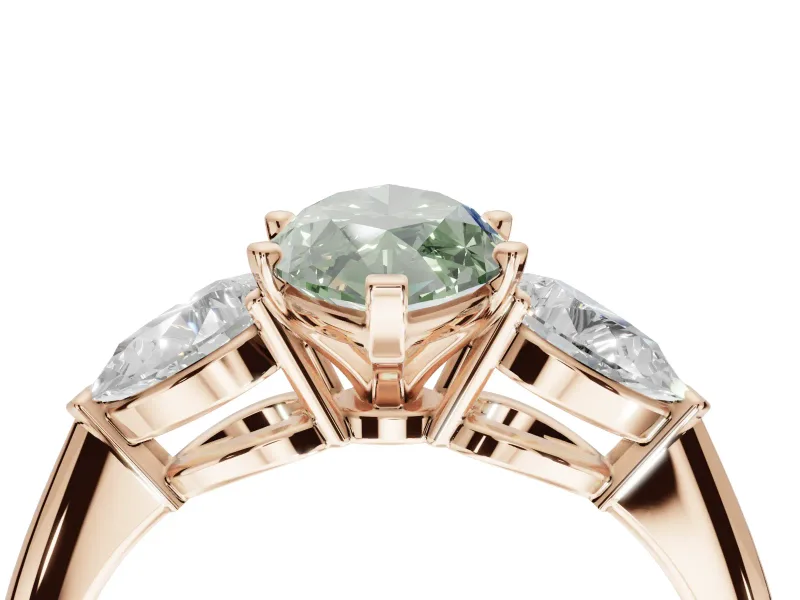 Marquise Three-Stone Ring Setting for a Fancy Green Lab-Grown Diamond | Pear Side Stones | Rose Gold