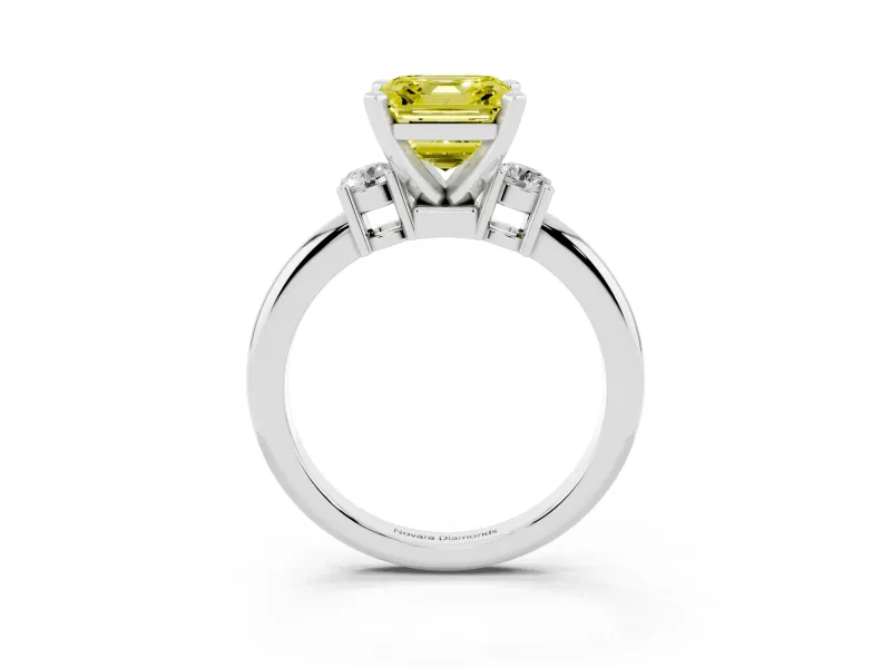 Asscher Cut Three Stone Engagement Ring Setting for a Fancy Yellow Lab-Grown Diamond | Round Side Stones | Platinum