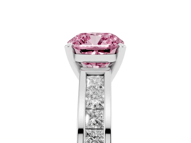 Cushion Cut Channel Engagement Ring Setting for a Fancy Pink Lab-Grown Diamond | White Gold