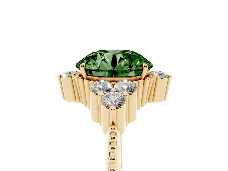 Round Cluster Engagement Ring Setting for a Fancy Green Lab-Grown Diamond | Yellow Gold