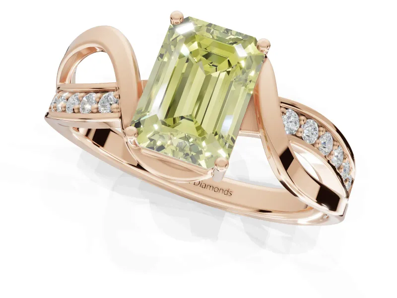 Emerald Cut Bypass Solitaire Engagement Ring Setting for a Fancy Yellow Lab-Grown Diamond | Pavé Strands | Rose Gold