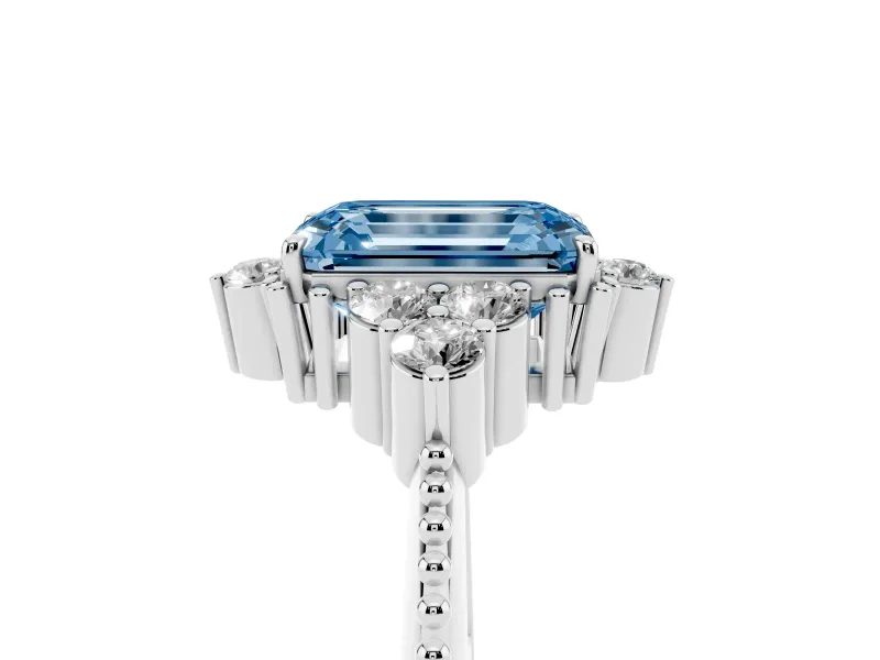Emerald Cut Cluster Engagement Ring Setting for a Fancy Blue Lab-Grown Diamond | Sterling Silver