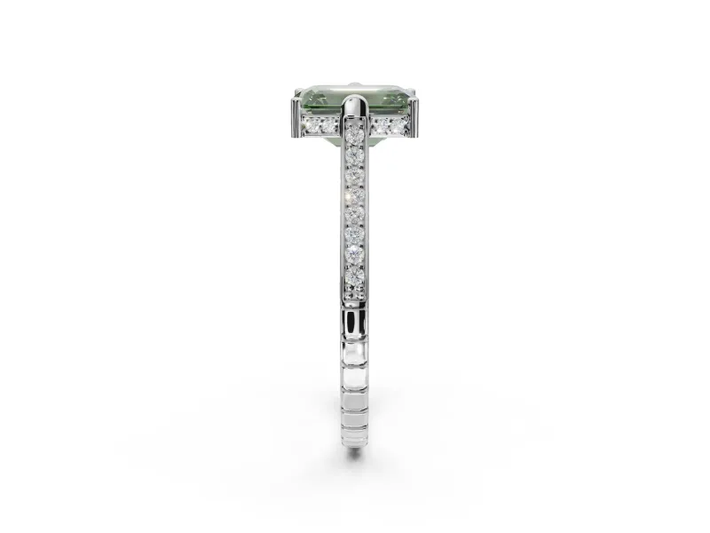 Emerald Cut Engagement Ring Setting for a Fancy Green Lab-Grown Diamond | Sterling Silver - Design NV-24586